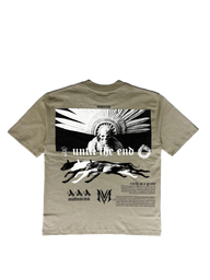 Death Whistle Premium oversized tee in snakestone beige, back flat lay with black and white graphic