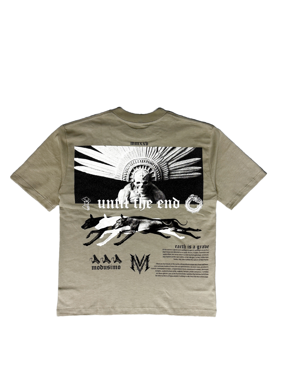 Death Whistle Premium oversized tee in snakestone beige, back flat lay with black and white graphic