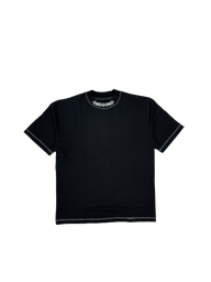 Sacrifice Premium oversized tee in black with contrast stitching, front flat lay