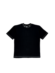 Gatekeeper Premium oversized tee in black with rune collar print, front flat lay