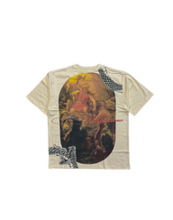 Thunder Premium oversized tee in pastel cream, back flat lay with classical painting print