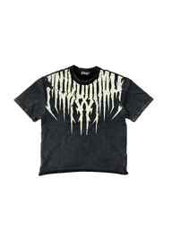 Sigil comfort shirt in moon wash black with cream spiked sigil print, front flat lay