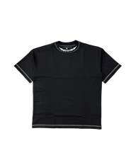 Onigami Premium oversized tee in black with white contrast stitching, front flat lay