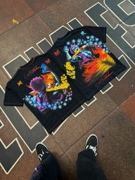Ablaze and Set Your Heart Premium oversized tees in black laid flat, second angle