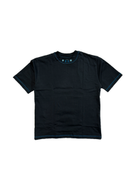Set Your Heart Premium oversized tee in black with contrast stitching, front flat lay