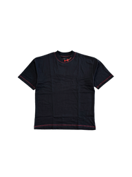 Let's Rock! Premium oversized tee in black with red contrast stitching, front flat lay